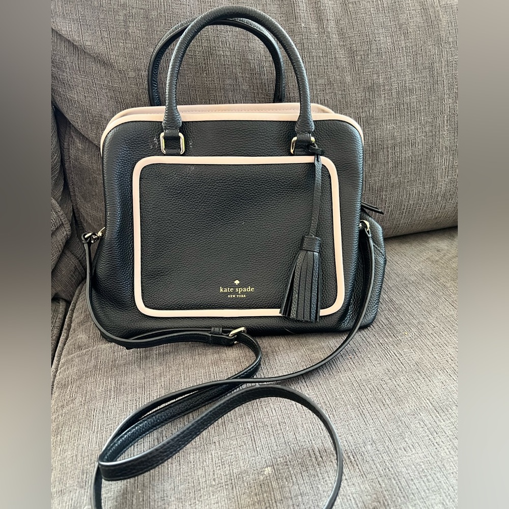 Kate Spade Black and Blush Pebbled Leather cross body satchel